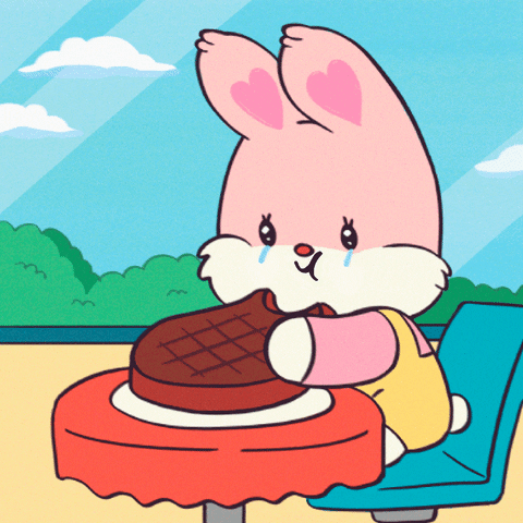 Pink Cartoon Bunny Enjoying Steak GIF
