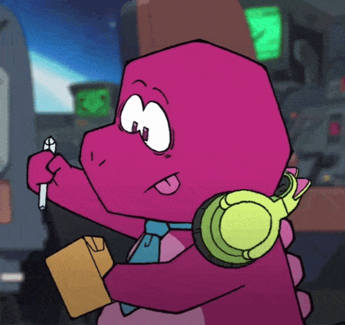 Pink Cartoon Character Holding Pen