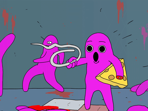 Pink Cartoon Character Holding Pizza GIF