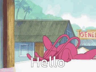 Pink Cartoon Character Laying Down Saying Hello GIF
