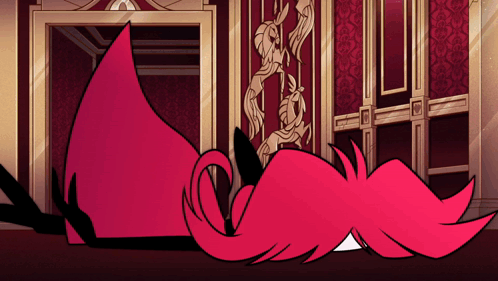 Pink Cartoon Character Lying on Floor