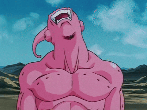 Pink Cartoon Character Screaming Blue Sky