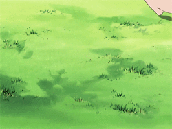 Pink Cartoon Character Standing in Grass Smiling