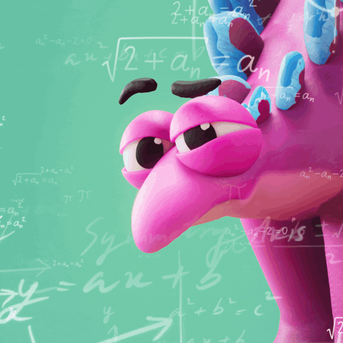 Pink Cartoon Character Surrounded by Math Equations
