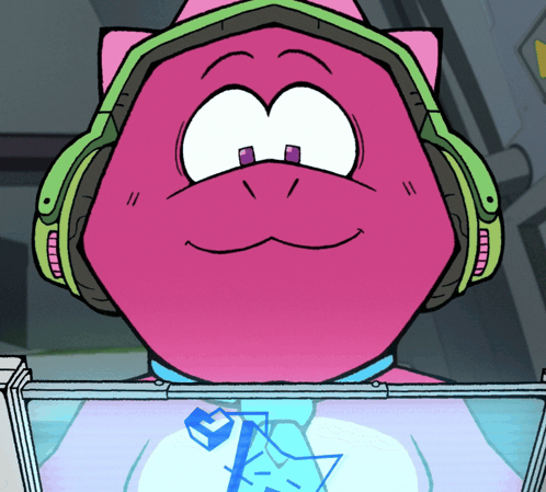 Pink Cartoon Character Wearing Headphones