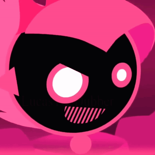 Pink Cartoon Character with Black Mask and White Eye