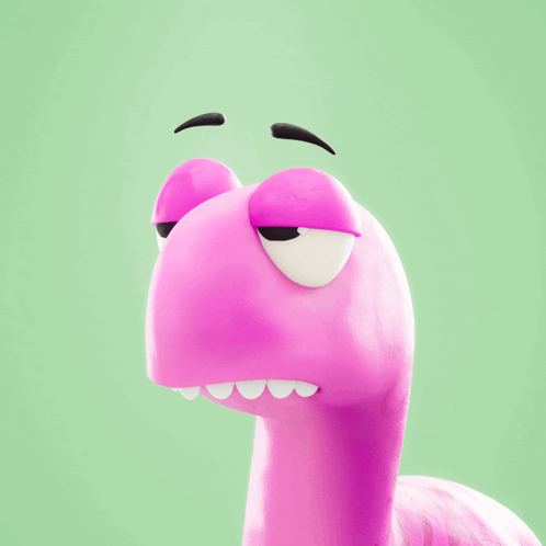 Pink Cartoon Character with Closed Eyes and Black Eyebrow
