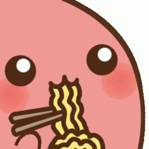 Pink Cartoon Eating Noodle GIF