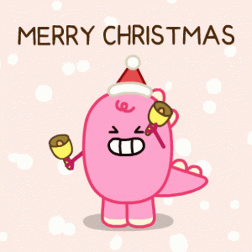 Pink Cartoon Holding Bells Santa Hat Merry Christmas