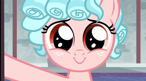 Pink Cartoon Pony With Blue Hair Smiling
