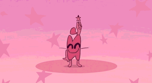 Pink Cartoon With Star on Head Playing Video