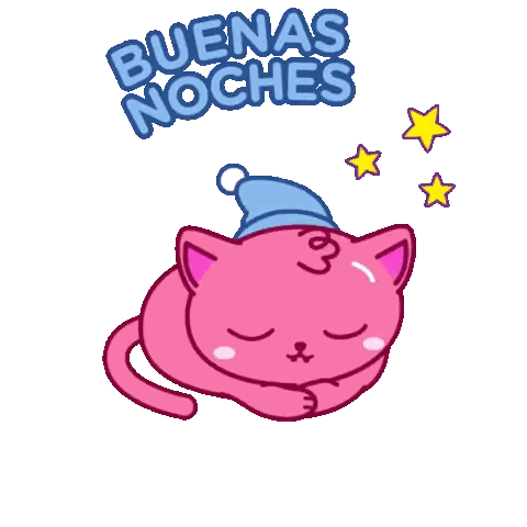 Pink Cat And Stars Good Night