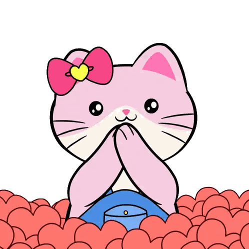 Pink Cat Covering Face With Heart