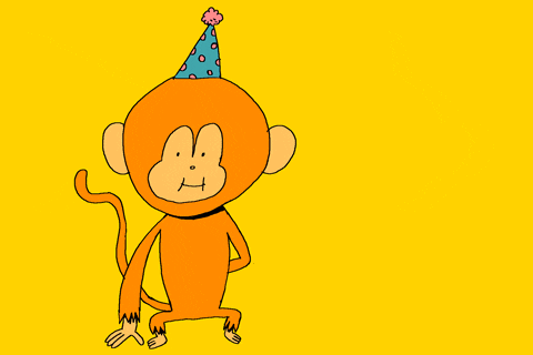 Pink Cat In Blue Overalls And Bow Saying Happy Birthday GIF
