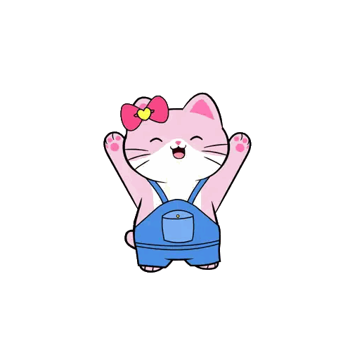 Pink Cat in Blue Overalls and Pink Bow