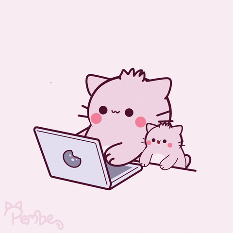 Pink Cat On Computer Tak Tak Type GIF