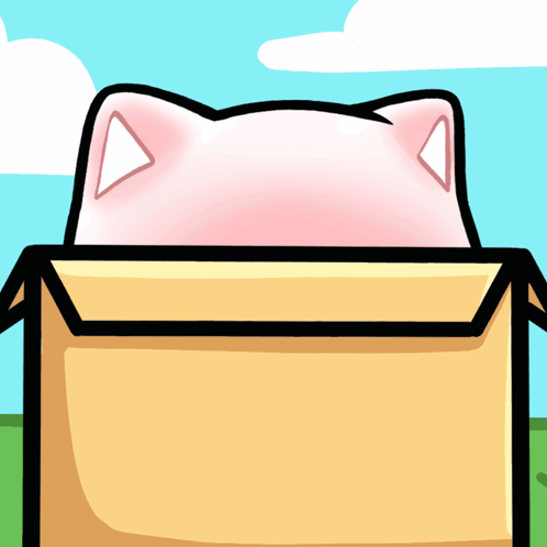 Pink Cat Sitting in Cardboard Box Saying Hello