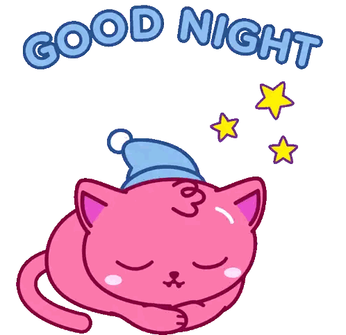 Pink Cat Wearing Blue Hat Good Night