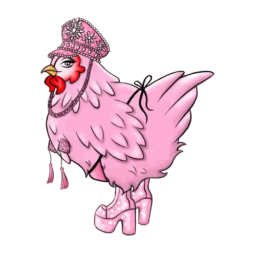 Pink Chicken Wearing Pink Hat and Shoes