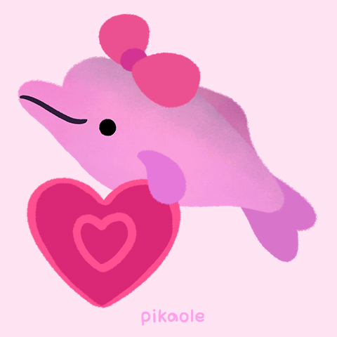 Pink Dolphin with Pink Bow Holding Heart