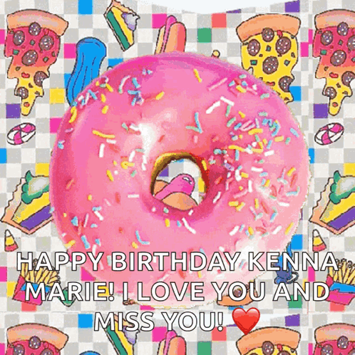 Pink Donut with Sprinkles Happy Birthday Kenna Marie