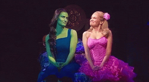 Pink Dress Woman Next To Blue Dress Woman GIF