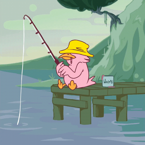 Pink Duck Fishing on Dock