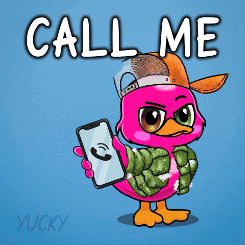 Pink Duck Holding Cell Phone Saying Call Me GIF