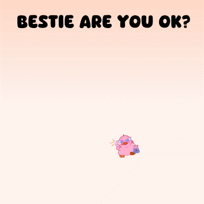Pink Duck Holding Megaphone And Purse Bestie Are You Ok GIF