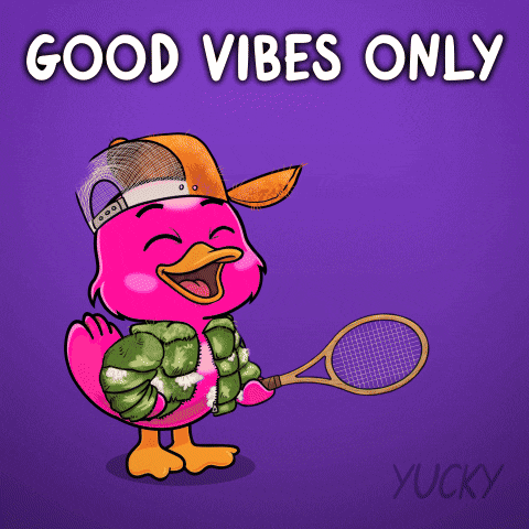 Pink Duck Holding Tennis Racquet Good Vibes Only