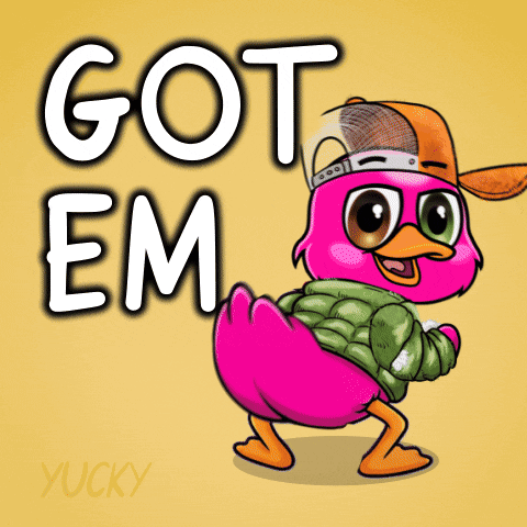 Pink Duck In Green Jacket And Hat Saying Got Em GIF
