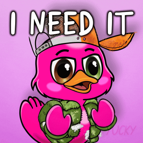 Pink Duck in Hat and Gloves Saying I Need It