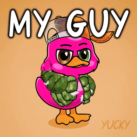 Pink Duck in Hat and Jacket Saying My Guy
