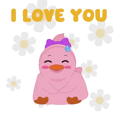 Pink Duck with Purple Bow I Love You