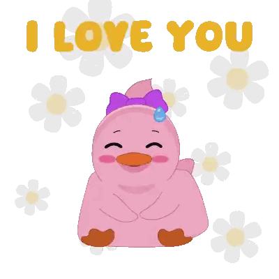 Pink Duck with Purple Bow I Love You