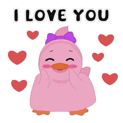 Pink Duck with Purple Bow Saying I Love You