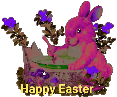 Pink Easter Bunny on Stump