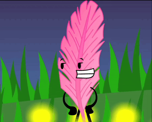 Pink Feather Cartoon With Face And Arms GIF