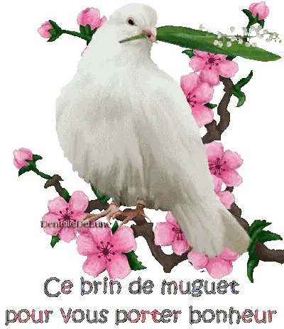 Pink Flower Bird with Muguet Message