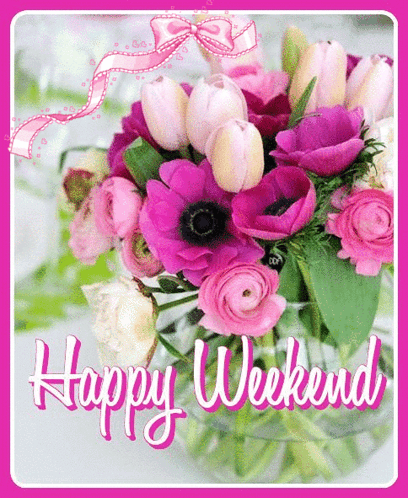 Pink Flower Bouquet Happy Weekend GIF