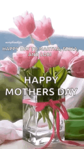 Pink Flower Vase Happy Mothers Day