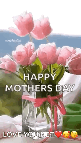 Pink Flower Vase Happy Mothers Day GIF