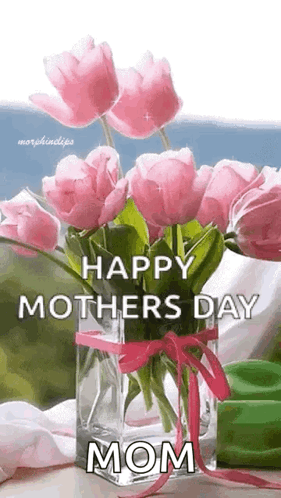 Pink Flower Vase Happy Mothers Day