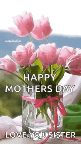 Pink Flower Vase Happy Mothers Day