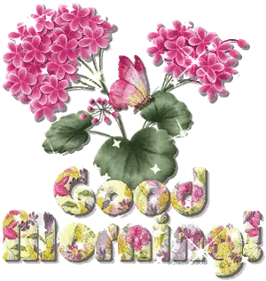 Pink Flowers and Butterfly Good Morning