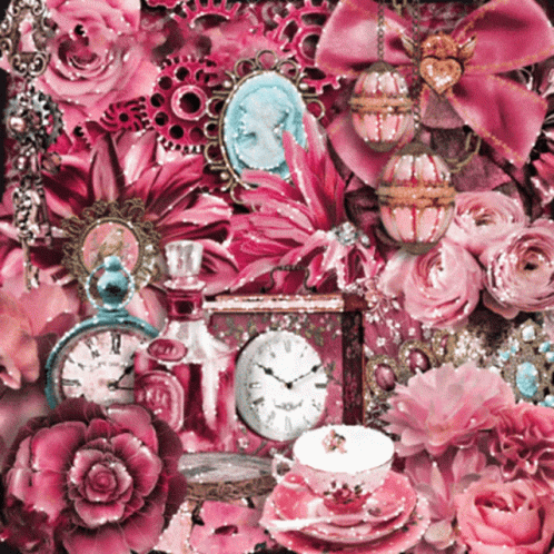 Pink Flowers And Clock Saying A.M GIF