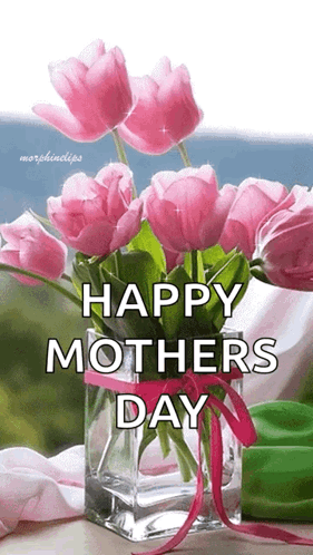 Pink Flowers Vase Happy Mothers Day