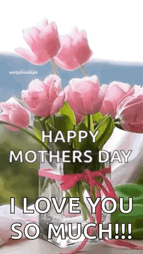 Pink Flowers Vase Happy Mothers Day