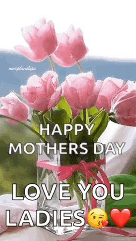 Pink Flowers Vase Happy Mothers Day Love Ladies