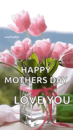 Pink Flowers Vase Happy Mothers Day
